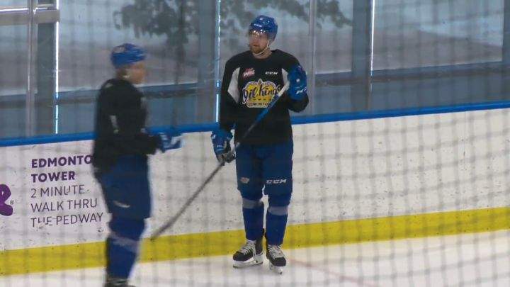 The Oil Kings skate at practice in Edmonton on June 10, 2022.