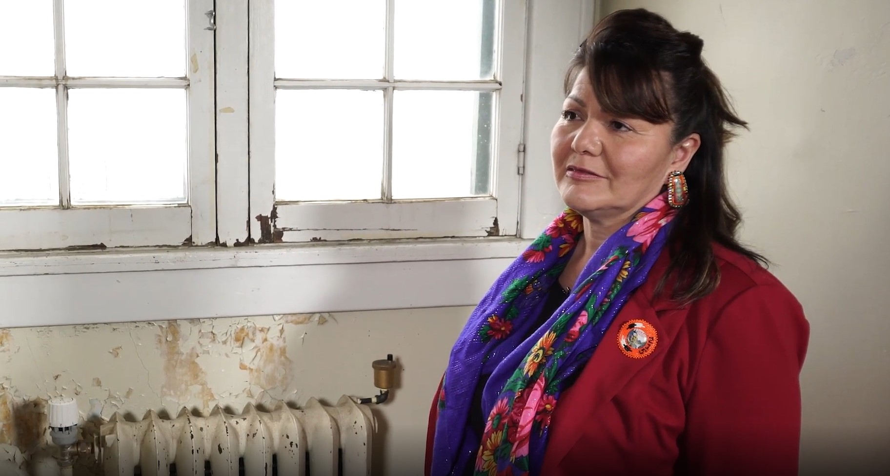 Tk’emlúps te Secwépemc Kúkpi7 Rosanne Casimir is shown on the fourth floor of the former Kamloops Residential School.