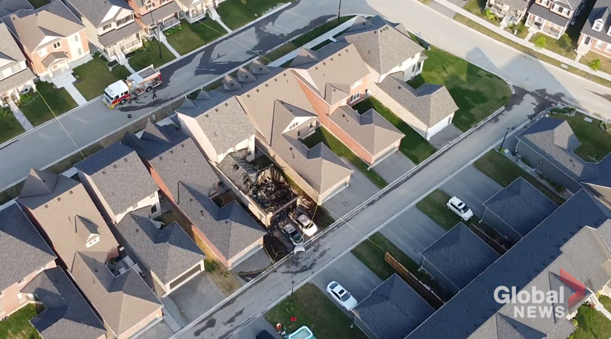 Aerial view of the house fire on Billington Close in Peterborough.