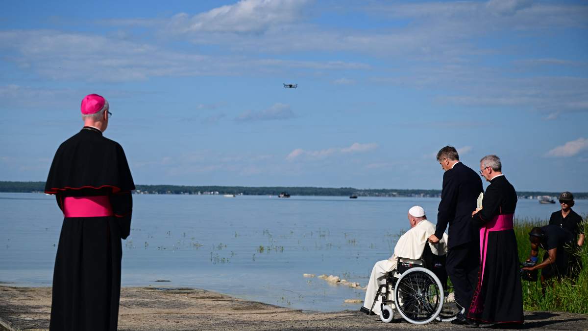 Pope Francis participates in the Lac Ste. Anne Pilgrimage and Liturgy of the Word at Lac Ste. Anne, northwest of Edmonton, Alta. on July 26, 2022.