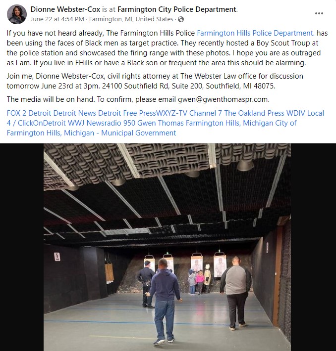 A screengrab of Dionne Webster-Cox's Facebook post