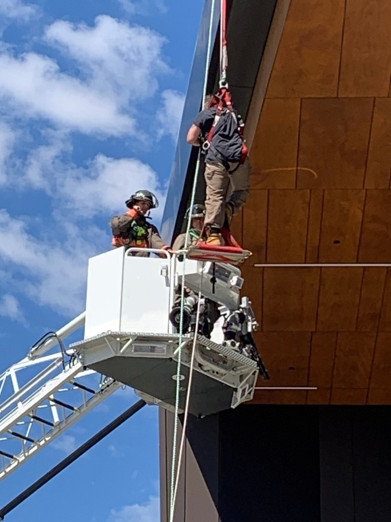 The Saskatoon Fire Department helped a person who was suspended 40 feet in the air.