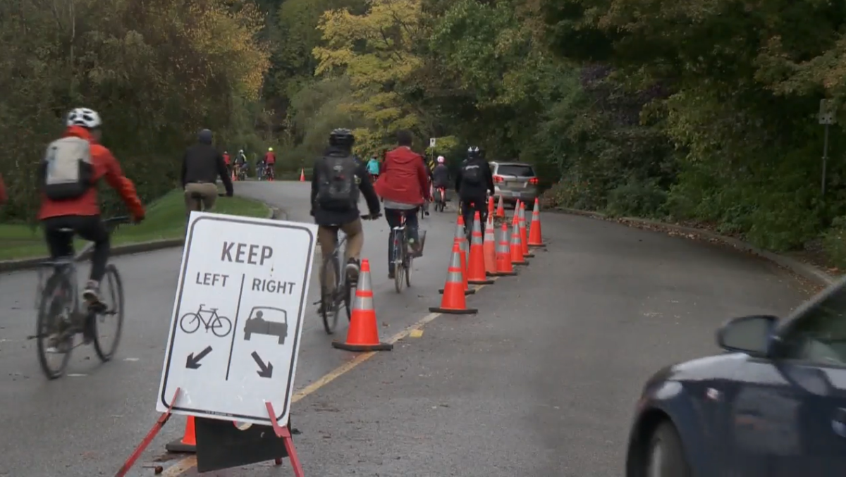Cyclists and cars are seen using Park Drive in this undated photo.