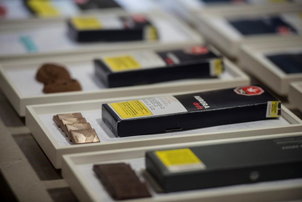 Chocolate edibles available for authorized retailers are displayed at the Ontario Cannabis Store in Toronto on January 3, 2020. 