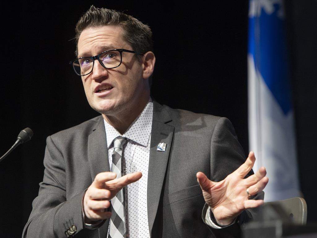 Quebec Environment Minister Benoit Charette speaks to the media at a news conference in Montreal on April 23, 2021.