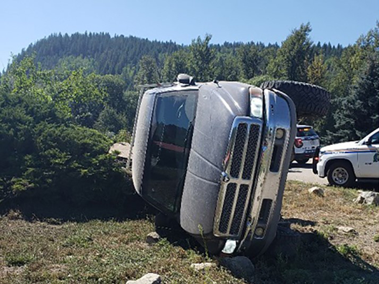 Police say the truck was stolen from Christina Lake early Tuesday, with police from Grand Forks and Midway eventually catching up to it in Greenwood.