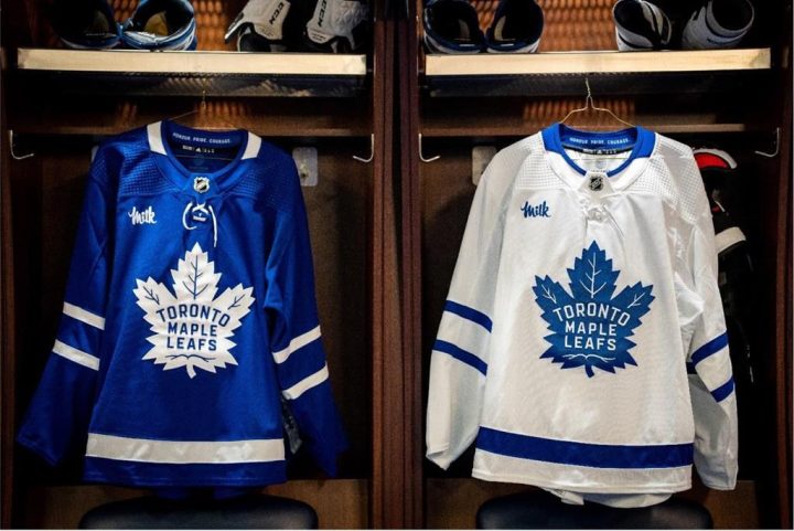 The Toronto Maple Leafs announced that Dairy Farmers of Ontario’s “Milk” patch, as shown in this handout image, will appear on all the team’s game sweaters starting this NHL season.