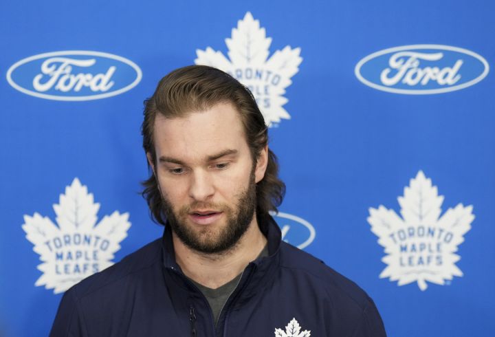 Toronto Maple Leafs goaltender Jack Campbell speaks to the media after being eliminated in the first round of the NHL Stanley Cup playoffs during a press conference in Toronto on Tuesday, May 17, 2022.