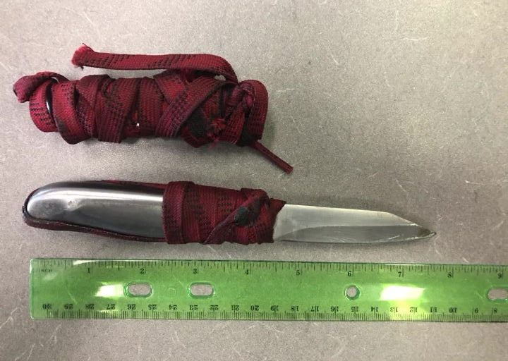 Image from the Edmonton Police Service of the knife recovered after an officer interacted with a woman on 100 Street near 106 Avenue in Chinatown on Thursday, Sept. 15, 2022.
