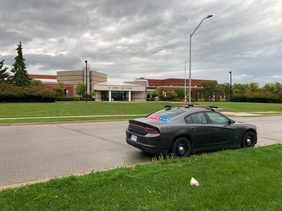 St. Joseph’s Catholic High School in St. Thomas on Tuesday, Sept. 13, after police investigated a security threat.