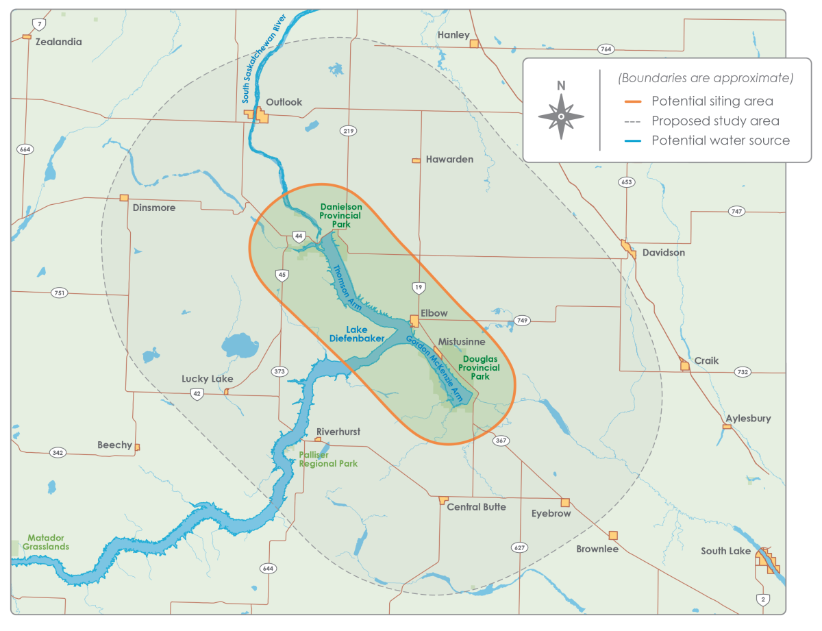Map shows potential SMR sites around Elbow.