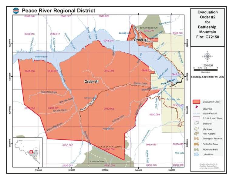 Evacuation Alert issued on Sept. 10, for areas within Electoral Area E, due to the Battleship Mountain wildfire.