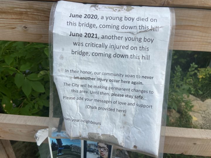 Memorial on bridge in Confederation Park