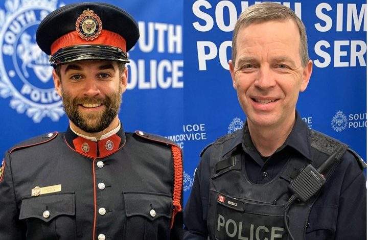 Const. Devon Northrup (left) and Const. Morgan Russell are shown South Simcoe Police Service handout photos.
