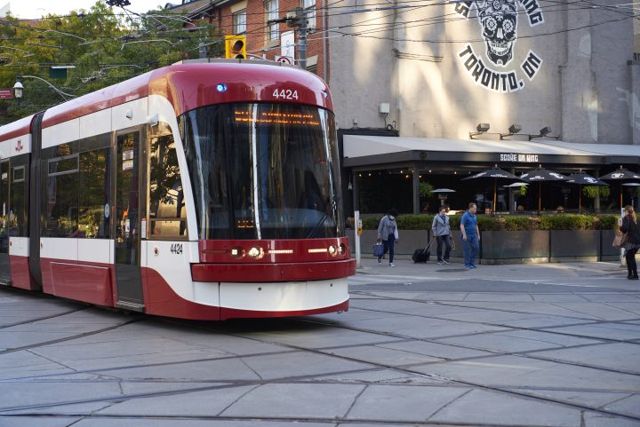 The intersection of King St. and Church St. is pictured during the early evening rush hour in Toronto, Oct. 5, 2022.