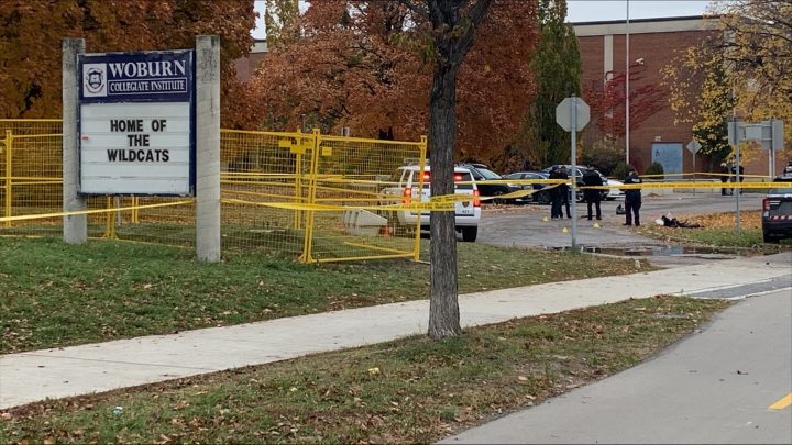 Police at the scene of the shooting on Monday afternoon.