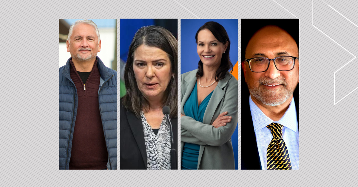 File: The candidates for Brooks-Medicine Hat for the byelection that will take place on Nov. 8: Barry Morishita, Gwendoline Dirk, Danielle Smith and Jeevan Mangat.