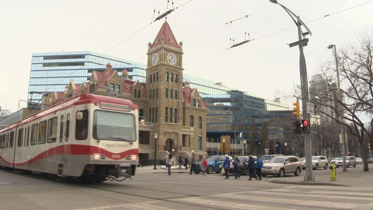 A CTrain outside Calgary City Hall on Nov. 24, 2022.