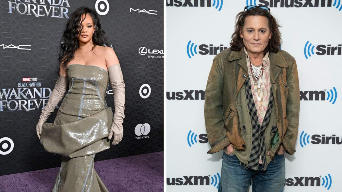 A split photo of Rihanna and Johnny Depp.
