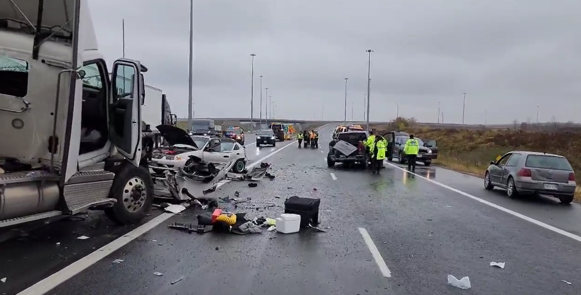 A screenshot of a video posted to Twitter by the OPP shows the scene of a fatal collision along Highway 401.