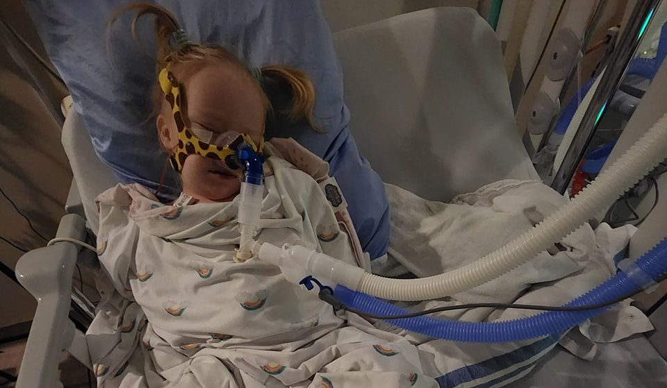 23-month-old Avery Harper at the Alberta Children’s Hospital. December 2022.
