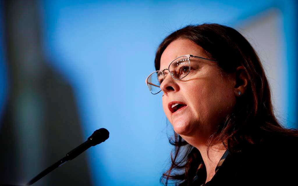 Manitoba Premier Heather Stefanson delivers her annual state of the province speech to the Winnipeg Chamber of Commerce at the convention centre in Winnipeg, Thursday, Dec. 8, 2022. 