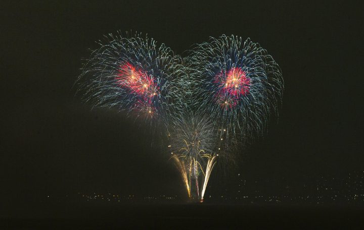Fireworks explode during New Year celebrations in Toronto on Jan. 1, 2022.