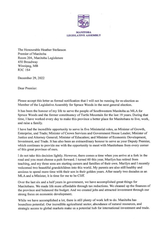Cliff Cullen’s letter of resignation.