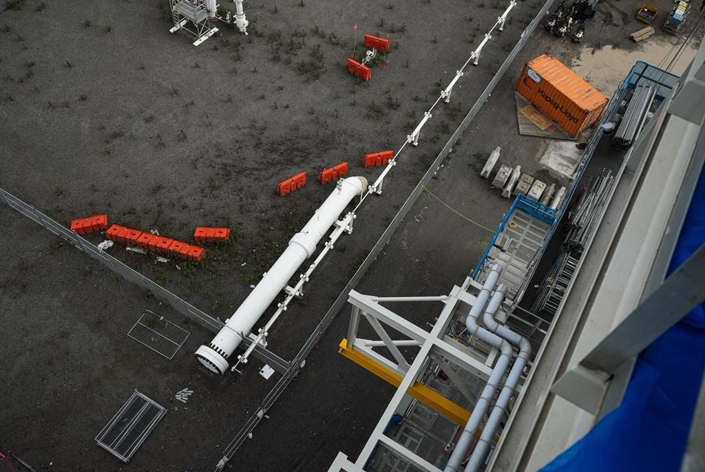 File: The terminus for the Coastal GasLink natural gas pipeline is seen at the LNG Canada export terminal under construction in Kitimat, B.C., on Wednesday, September 28, 2022.