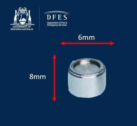A diagram showing the size of the radioactive capsule. It is 6mm by 8mm.