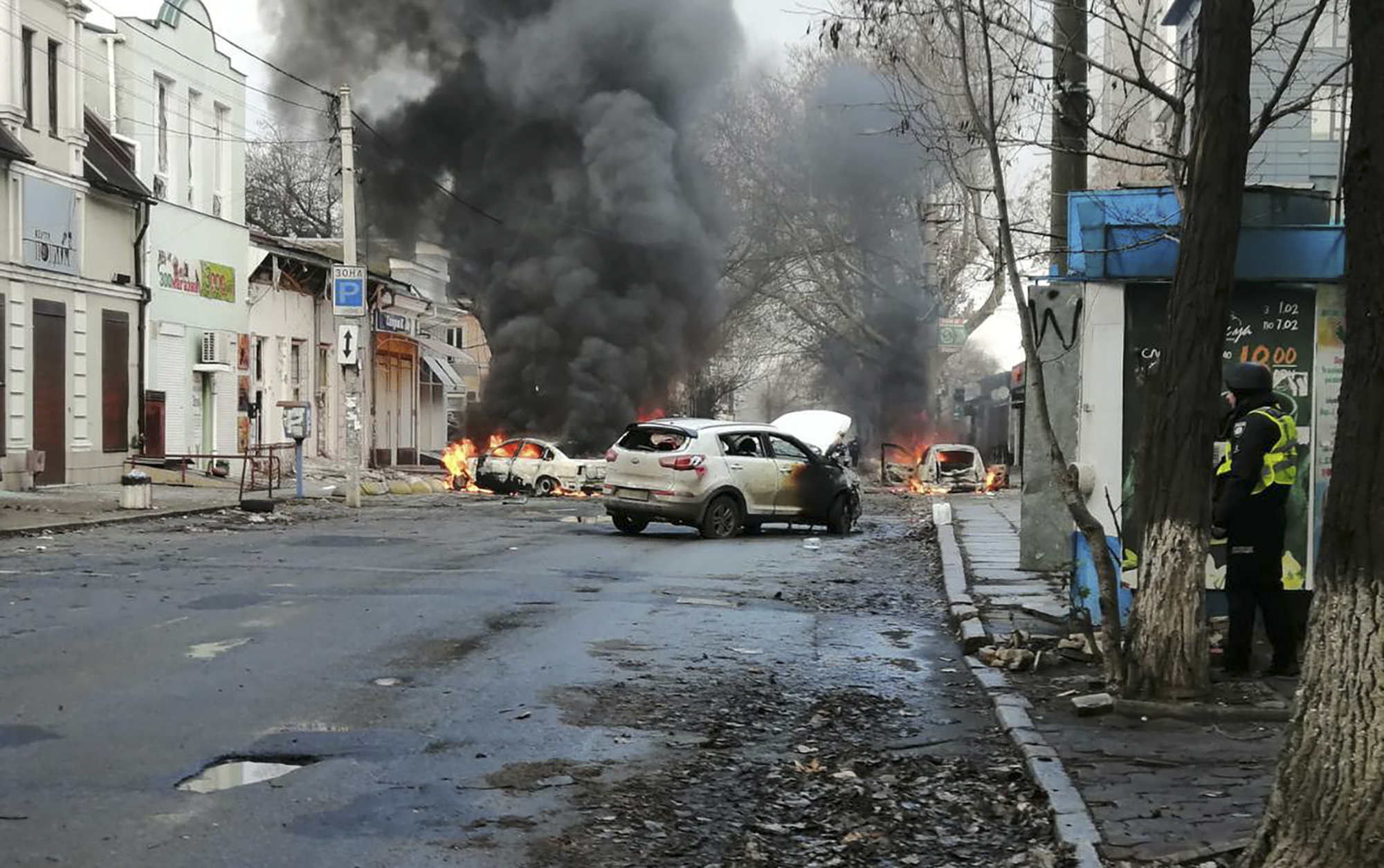 Ten died in a Russian rocket attack in Kherson, Ukraine on Dec. 24, 2022. (Kherson Region Administration via AP)