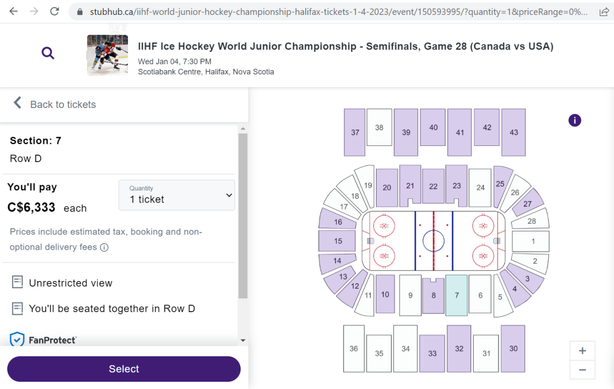 Tickets for the Canada vs USA world juniors game in Halifax were listed for more than $6,000 on the morning of Jan. 4.