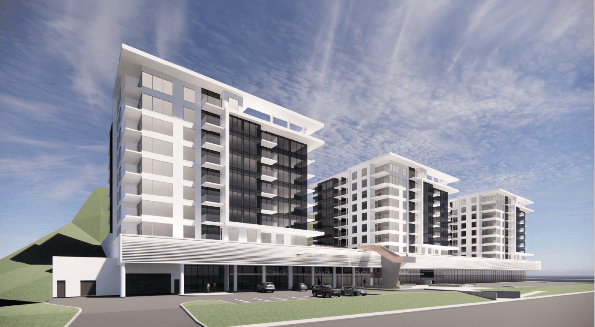 A rendering of The Hills development proposed for Alexis Park Drive in Vernon, B.C. If built, the planned ten-story towers would be the city’s tallest residential buildings.