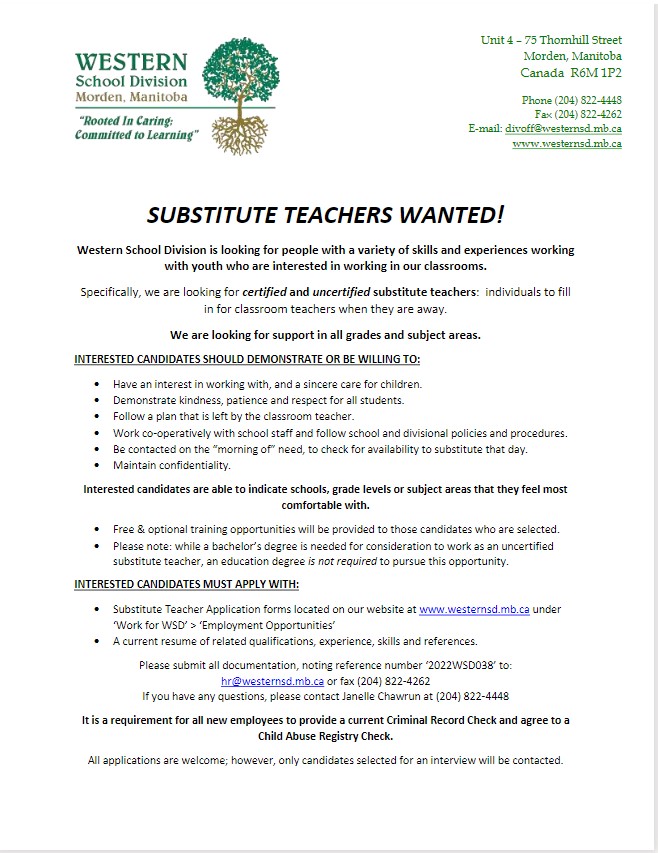 Photo of Western School Division job posting