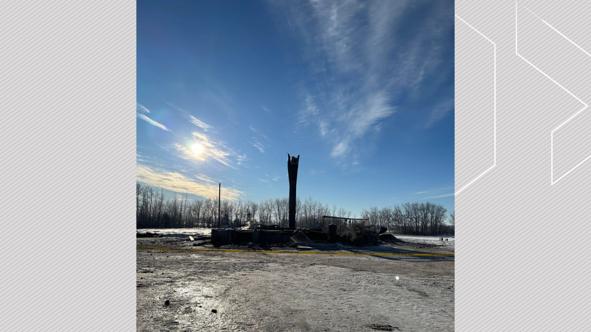 Police say St. Joseph's Lutheran Church, located about 60 kilometres southeast of Edmonton, was destroyed in an intentionally set fire on Dec. 31, 2022.