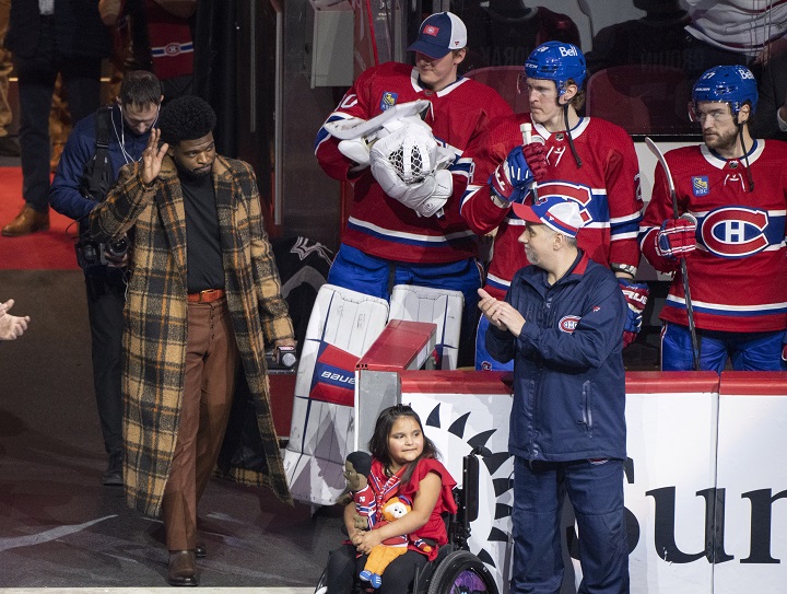 Former Montreal Canadiens P.K. Subban salutes the crowd as he is introduced during a pre-game ceremony in Montreal, on Thursday, January 12, 2023.