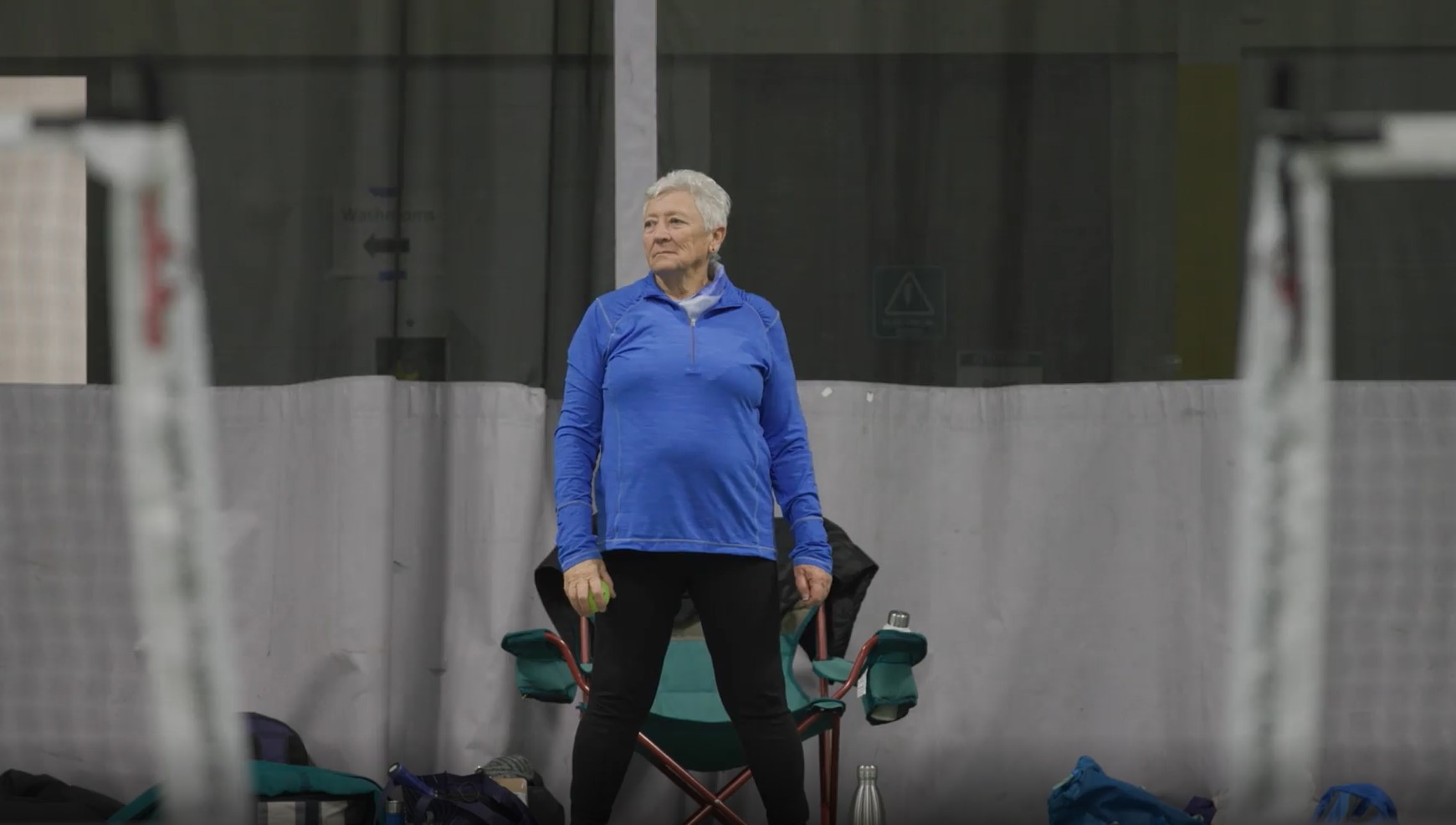 Connie McCann, president of the Victoria Regional Pickleball Association, is facilitating a game of pickleball called "King of the Court"