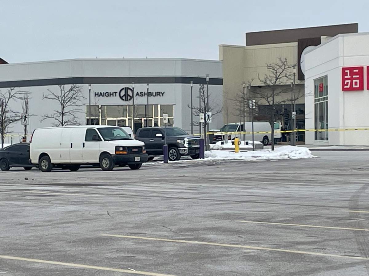 Vaughan Mills Mall on Feb. 1, 2023 after a car drove through the mall overnight.