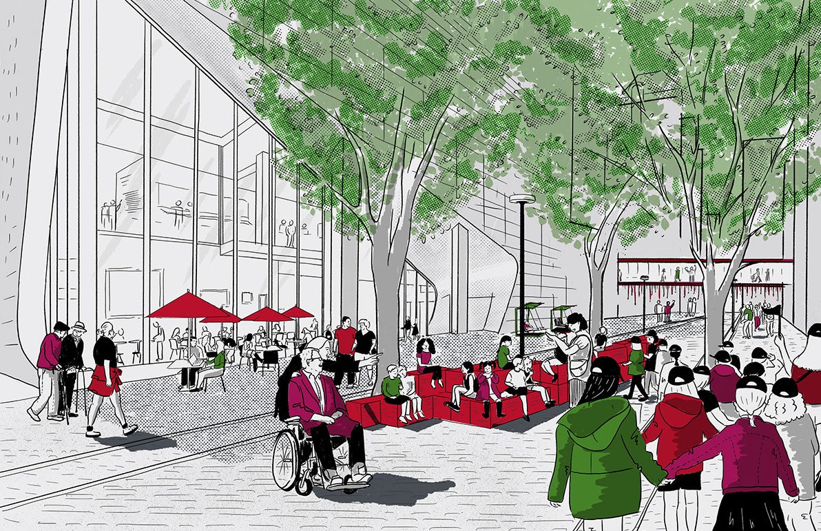 A sketch showing how the shared street section of Stephen Avenue could be reimagined as.