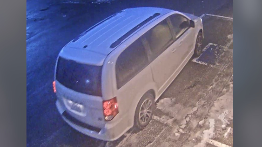 Two suspects in a Niagara Falls, Ont., bank robbery on Feb. 23, 2023 are believed to have fled the scene in a white Dodge Caravan.