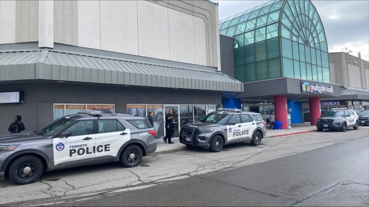 Toronto police cruisers are seen at Yorkgate Mall, near Jane Street and Finch Avenue West, on Thursday.