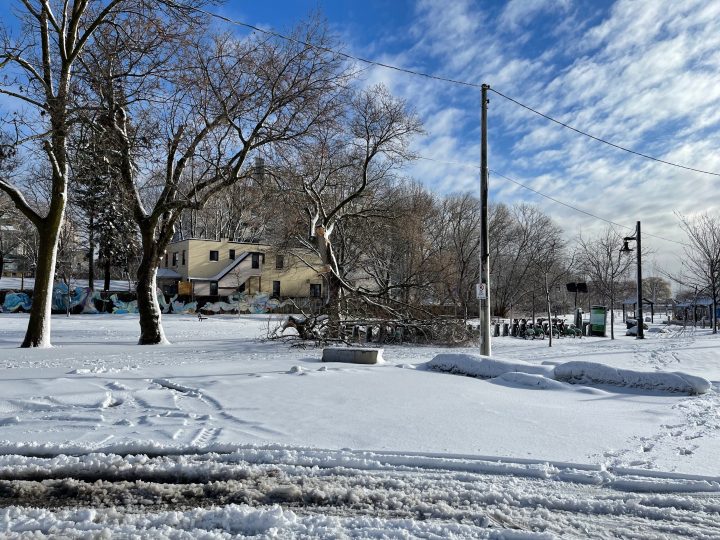 A Toronto Bike Share station is covered in snow after a major winter storm on Saturday, March 4, 2023.