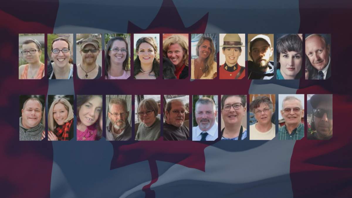 The 22 victims of the Nova Scotia shooting: Emily Tuck, Jolene Oliver, Aaron Tuck, Jamie Blair, Kristen Beaton, Lisa McCully, Gina Goulet, Const. Heidi Stevenson, Joey Webber, Joanne Thomas, John Zahl, Sean McLeod, Alanna Jenkins, Heather O’Brien, Tom Bagley, Dawn Gulenchyn, Frank Gulenchyn, Greg Blair, Lillian Campbell, Joy Bond, Peter Bond, and Corrie Ellison.