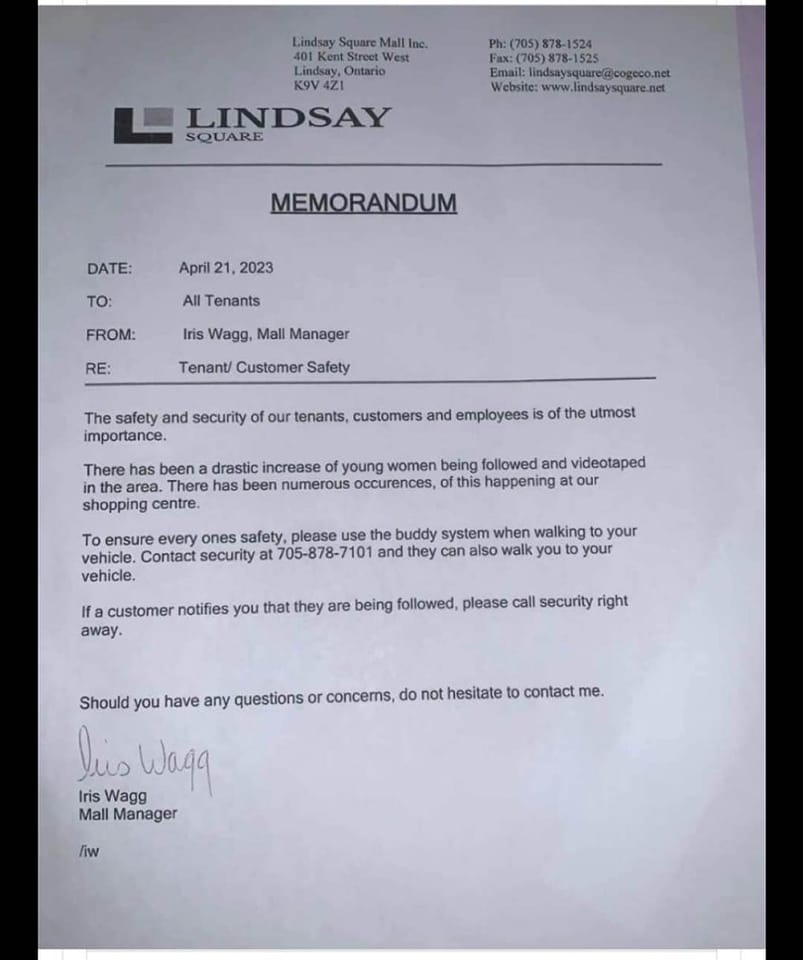 A copy of a letter issued to tenants at Lindsay Square mall in Lindsay, Ont.