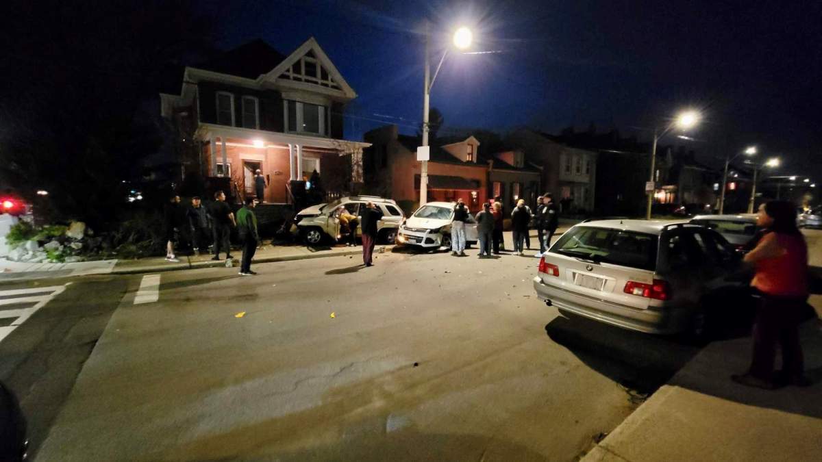 Police are investigating a fatal crash in downtown Hamilton near the intersection of Barton St. East and MacNab St. North  on April 25, 2023.