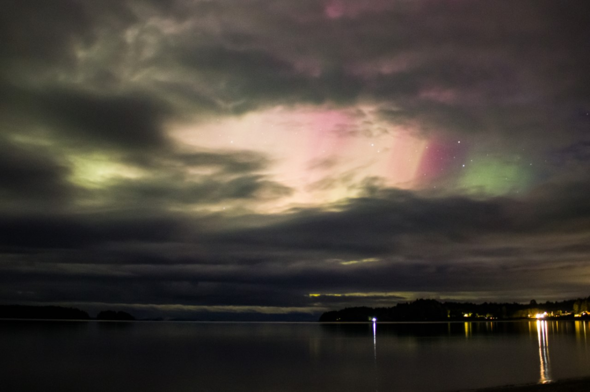 Trying to see the geomagnetic storm among the clouds in Port Hardy.