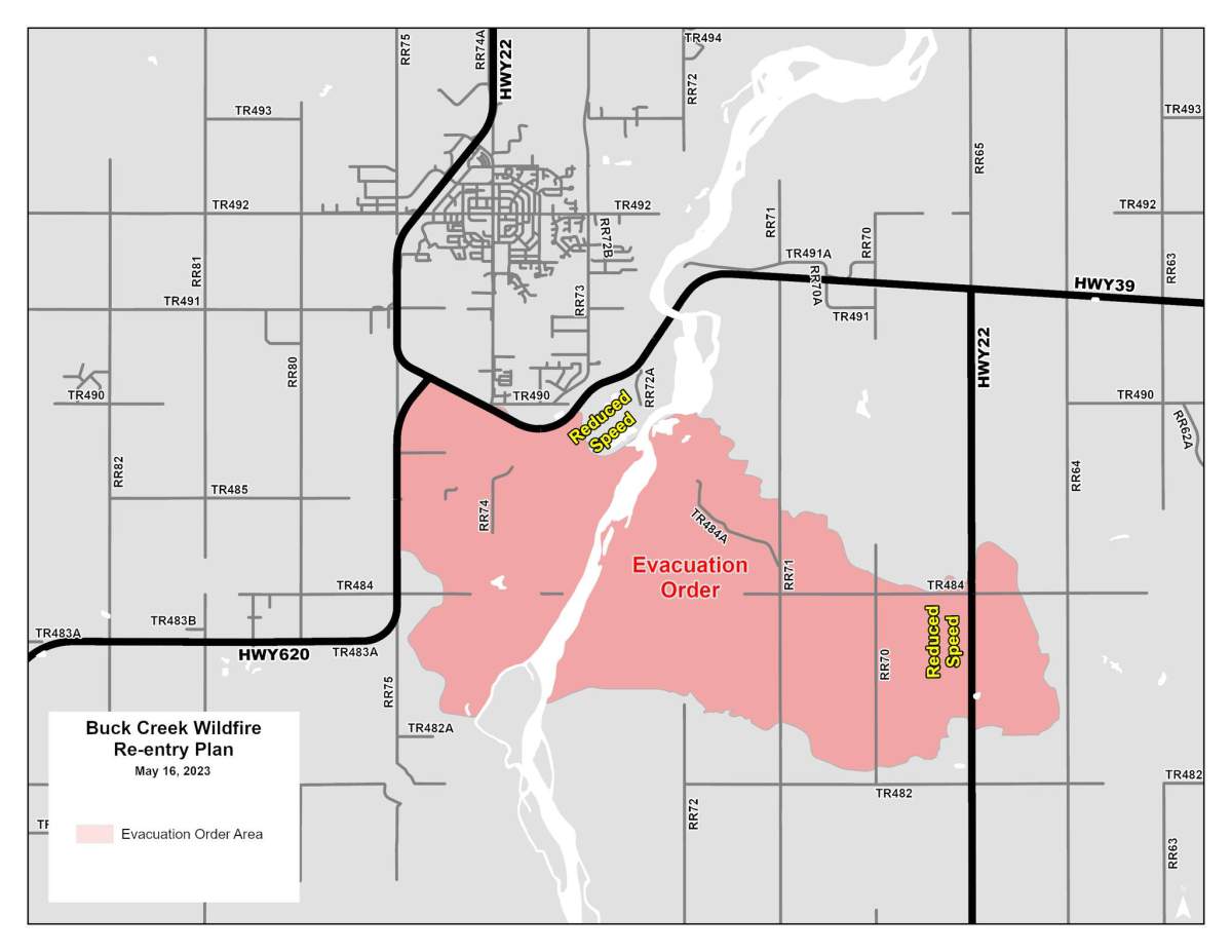Drayton Valley Brazeau County evacuation zone May 16, 2023.