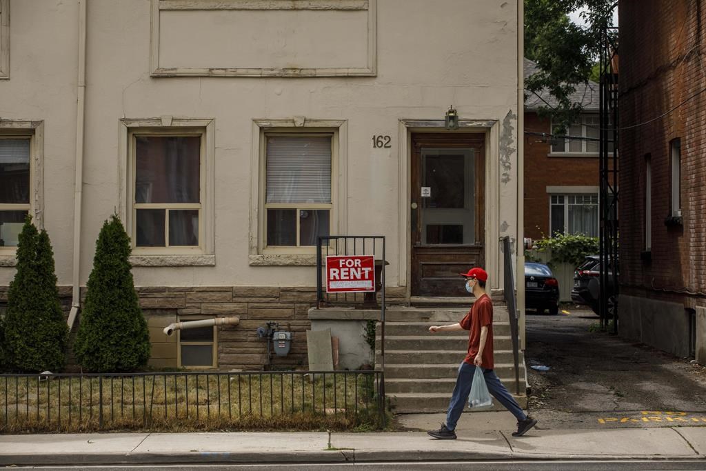 Ontario's ombudsman says a backlog of cases at the Landlord and Tenant Board has grown to 38,000 and it is taking an average of seven or eight months - sometimes up to two years - for a hearing to be scheduled. A for rent sign outside a home in Toronto on Tuesday July 12, 2022. THE CANADIAN PRESS/Cole Burston.