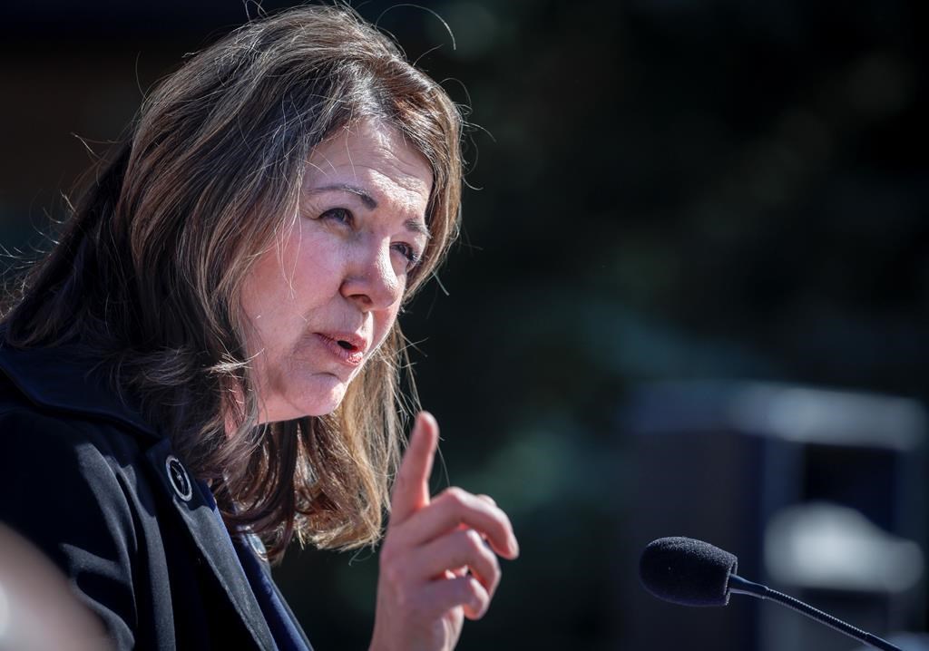 United Conservative Party Leader Danielle Smith speaks at a campaign launch rally in Calgary, Alta., Saturday, April 29, 2023.