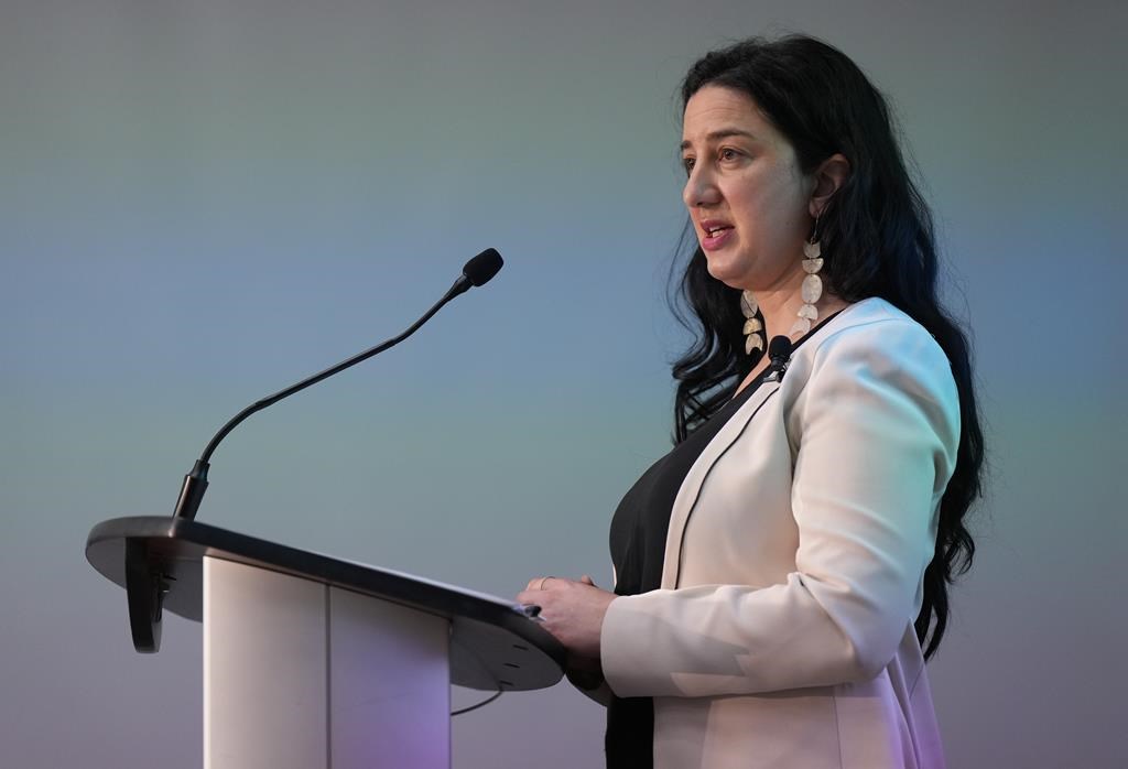 Kasari Govender, B.C. Human Rights commissioner, speaks after releasing the final report on her inquiry into hate during the COVID-19 pandemic, in Vancouver, on Tuesday, March 7, 2023.
